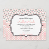 Invitation Chevron rose et gris (Devant / Derrière)