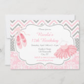 Invitation Chevron rose et gris Ballerina Anniversaire (Devant)