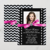 Invitation Chevron rose et noir sucré 16 fête d'anniversaire (Devant / Derrière)