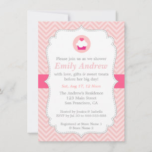 Invitation Chevron Rose, Joli Gâteau, Baby Shower