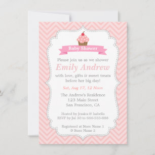 Invitation Chevron Rose, Joli Gâteau, Baby Shower