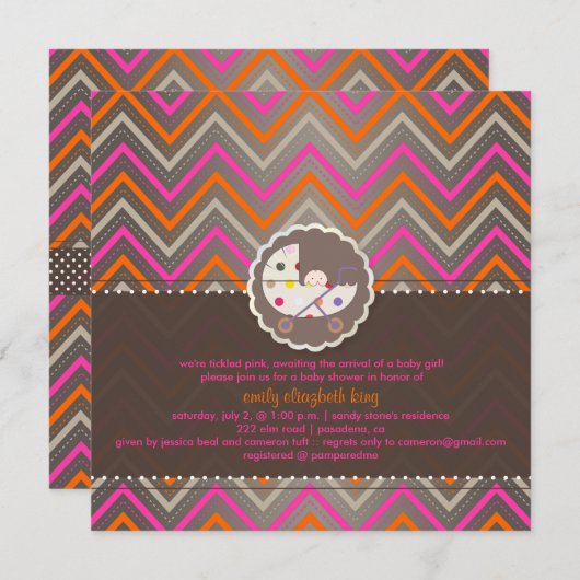 Invitation chevron/rose+orange/baby shower/DO-IT-YOURSELF (Devant / Derrière)