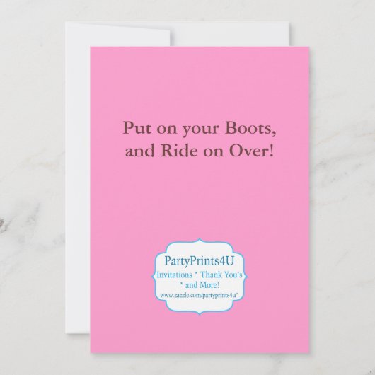 Invitation Chevron rose, points bleus, anniversaire de botte (Dos)