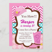 Invitation Chevron rose, points bleus, anniversaire de botte (Devant / Derrière)