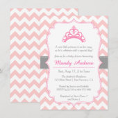 Invitation Chevron rose, princesse couronne, Baby shower fémi (Devant / Derrière)