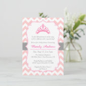 Invitation Chevron rose, princesse couronne, Baby shower fémi (Debout devant)