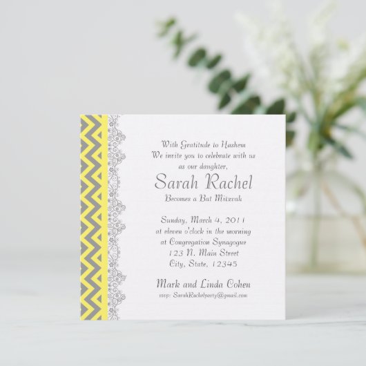 Invitation Chevron Stripe - jaune (Debout devant)