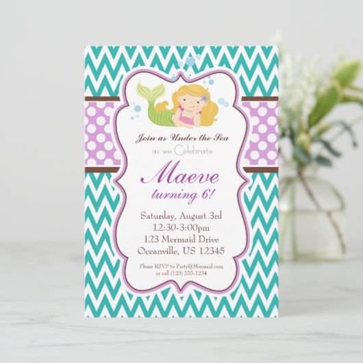 Invitation Chevron turquoise, pourpre pointille (Debout devant)