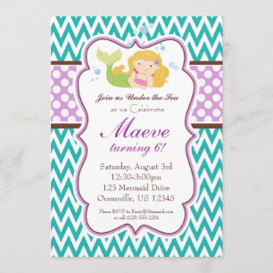 Invitation Chevron turquoise, pourpre pointille