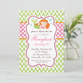 Invitation Chevron vert citron et points roses Mermaid Annive (Debout devant)