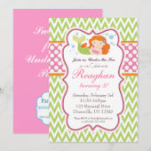 Invitation Chevron vert citron et points roses Mermaid Annive (Devant / Derrière)