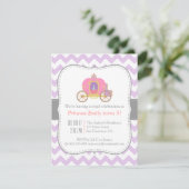 Invitation Chevron Violet, Anniversaire Carrosse Princesse (Debout devant)