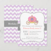 Invitation Chevron Violet, Anniversaire Carrosse Princesse (Devant / Derrière)