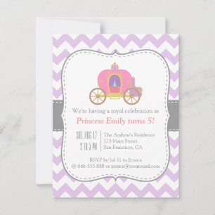 Invitation Chevron Violet, Anniversaire Carrosse Princesse