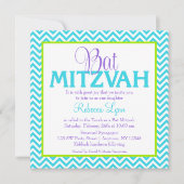 Invitation Chevron violet Turquoise bleu vert Bat mitzvah (Devant)