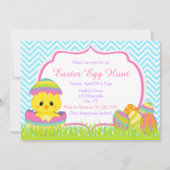 Invitation Chevrons Bleus Chick de Pâques Chasse aux oeufs de (Devant)