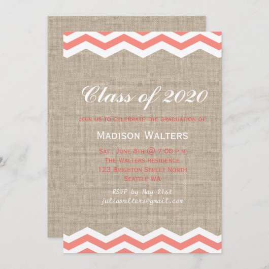Invitation Chevrons de corail à l'invitation d'obtention du (Devant / Derrière)