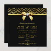 Invitation Chevrons d'or noir classique Mariage de bow diaman (Devant / Derrière)