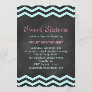 Invitation Chevrons Turquoise sur Chalkboard Sweet 16 Invitat