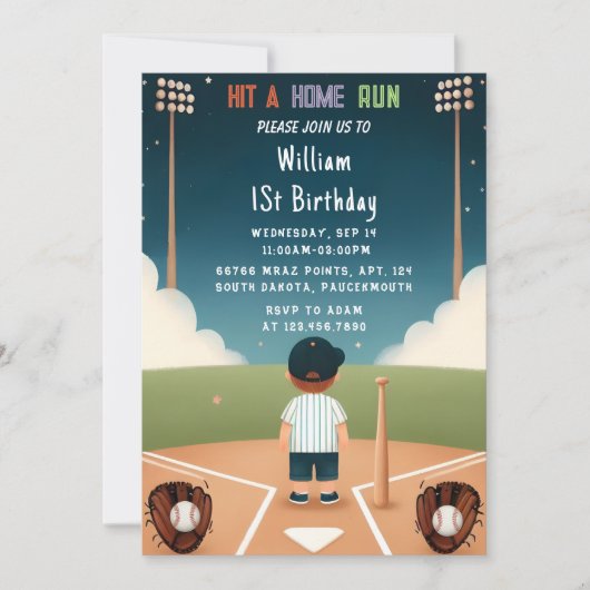 Invitation Chez Men Ball Wood Game Team Baseball 1er Annivers (Devant)