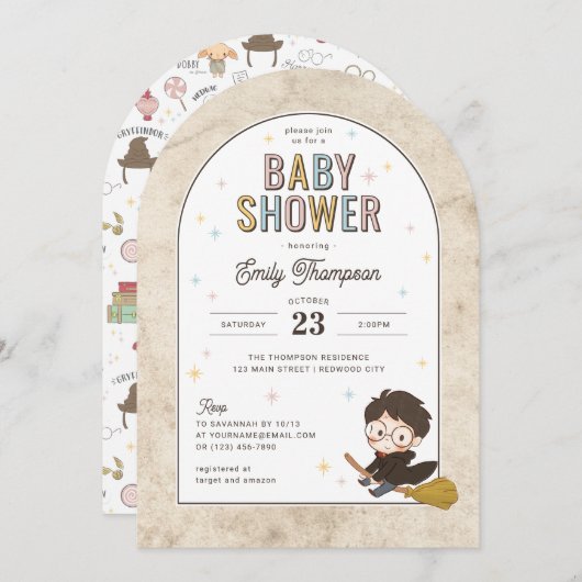 Invitation Chibi Harry Potter Wizard Baby Shower (Devant / Derrière)