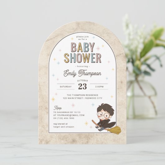 Invitation Chibi Harry Potter Wizard Baby Shower (Debout devant)