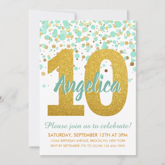 Invitation Chic 10e anniversaire Monnaie Parties scintillant (Devant)