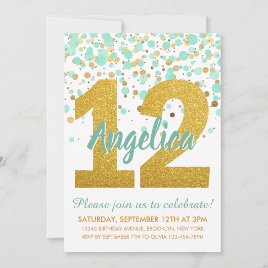 Invitation Chic 12ème anniversaire Monnaie Parties scintillan (Devant)