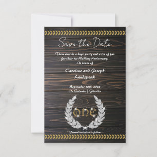 Invitation Chic 1er Anniversaire Bois & Or Enregistrer la dat