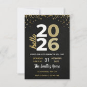 Invitation Chic 2026 New Year' Eve Party Gold Glitter Black (Devant)