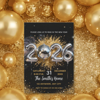 Invitation Chic 2026 New Year' Eve Party Gold Glitter Black