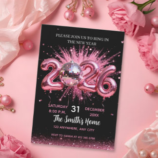 Invitation Chic 2026 New Year' Eve Party Pink Glitter Black