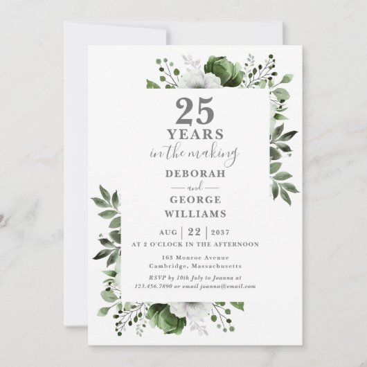 Invitation Chic 25e anniversaire Mariage Monogramme Floral (Devant)