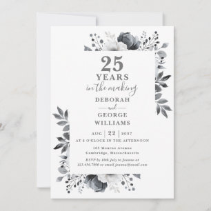 Invitation Chic 25e anniversaire Mariage Monogramme Floral
