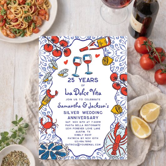 Invitation Chic 25th Wedding Anniversary Italian Dinner Party