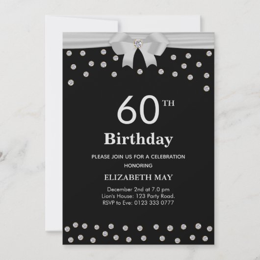Invitation Chic 40e, 60e anniversaire avec diamants sur fond (Devant)