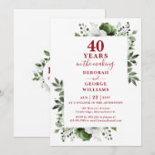 Invitation Chic 40e anniversaire Mariage Monogramme Floral (Devant / Derrière)