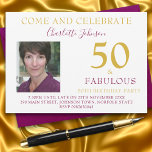 Invitation Chic 50 et Fabulous Photo 50th Birthday Party<br><div class="desc">Ajoutez votre photo, votre nom et les détails de votre fête du 50e anniversaire dans un script élégant et classique moderne pour personnaliser et célébrer ce merveilleux jalon, votre cinquantième anniversaire, avec élégance et grâce. Un style élégant, élégant, minimaliste, typographie en Or et violet annonçant que vous êtes en effet...</div>