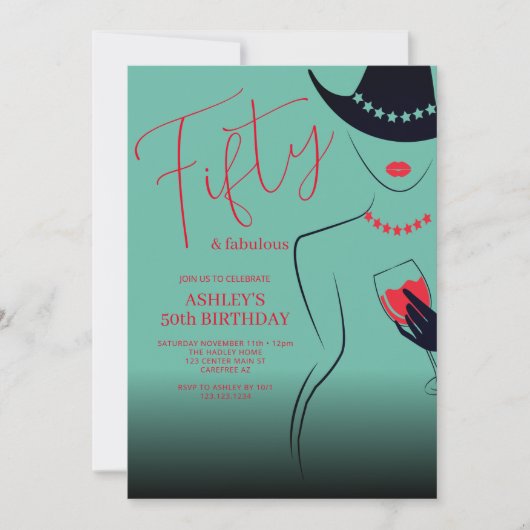 Invitation Chic 50 et Fabulous Turquoise Anniversaire (Devant)