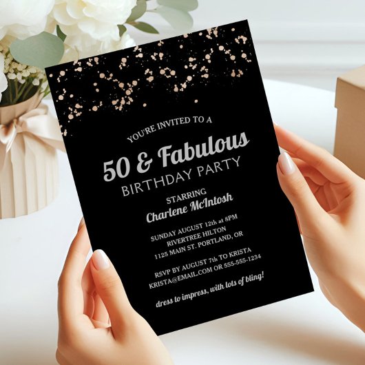 Invitation Chic 50 & Fabulous Black Gold Silver 50e anniversa