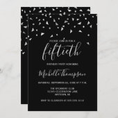 Invitation Chic 50e fête d'anniversaire Noir Argent Confetti (Devant / Derrière)