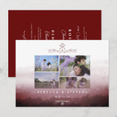 Invitation Chic 5 Photos Bourgogne Aquarelle Mariage Abstrait (Devant / Derrière)