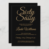 Invitation Chic 60 et Sassy Black Gold 60th Birthday Party (Devant / Derrière)
