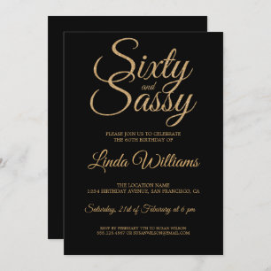 Invitation Chic 60 et Sassy Black Gold 60th Birthday Party