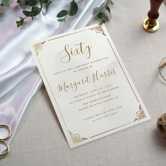 Invitation Chic 60e Soixante Or de la calligraphie de cadre A