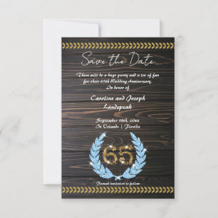 Invitation Chic 65e anniversaire Bois & Or Enregistrer la dat