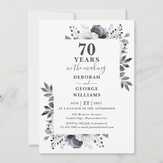 Invitation Chic 70e anniversaire de Mariage Monogramme Floral (Devant)