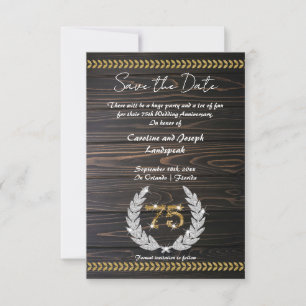 Invitation Chic 75e anniversaire Bois & Or Enregistrer la dat