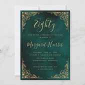 Invitation Chic 80e Huitième Cadre Or Vert Anniversaire (Devant)