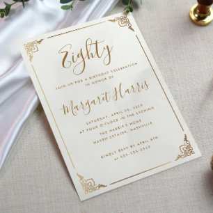 Invitation Chic 80e Huitième Gold Frame Calligraphie Annivers